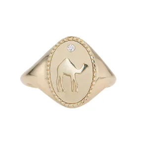 10K Gold Camel Signet Ring with Diamond Detail