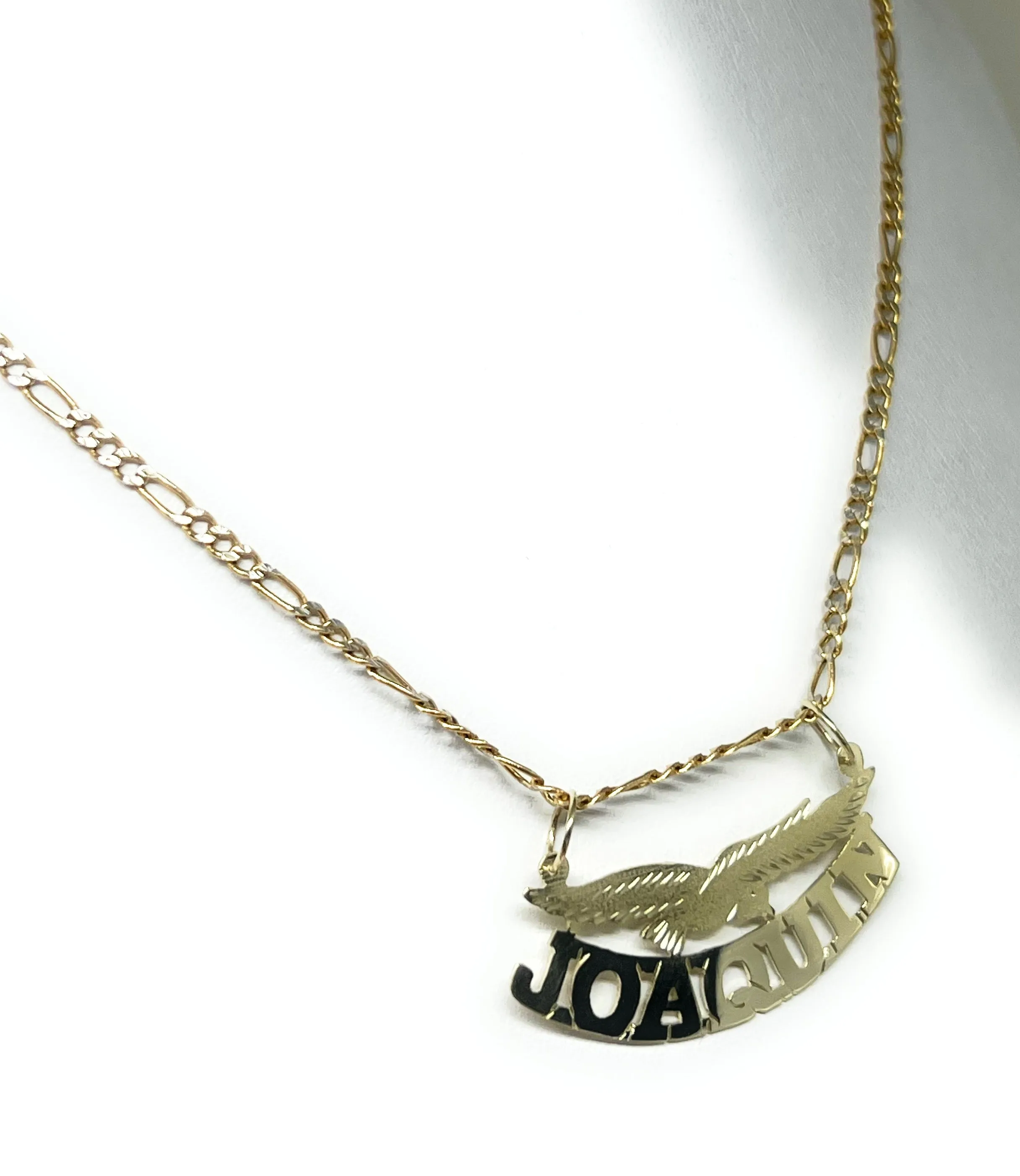 10k Solid Gold Custom BLOCK STYLE EAGLE Nameplate Pendant Necklace with Chain Options