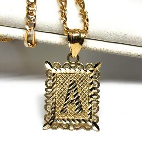 10k Solid Gold PORTRAIT SQUARE BLOCK CUSTOMIZED Initial Letter Pendant