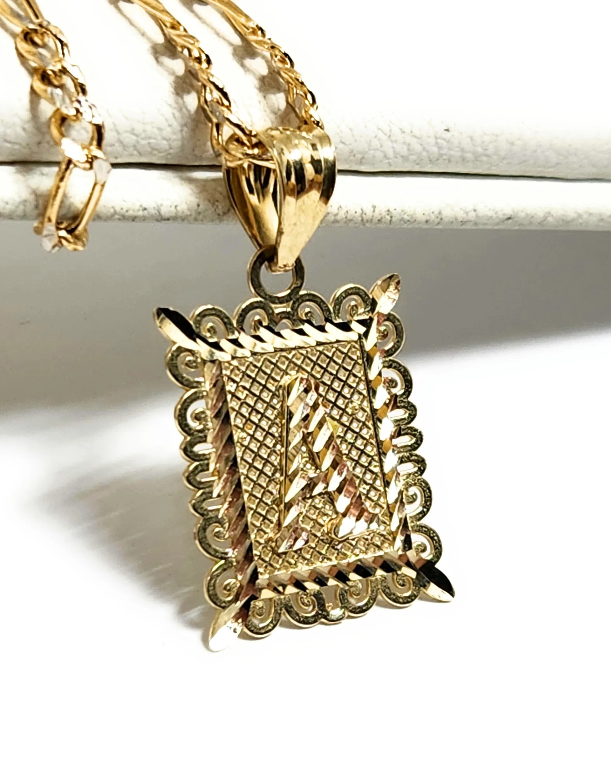 10k Solid Gold PORTRAIT SQUARE BLOCK CUSTOMIZED Initial Letter Pendant