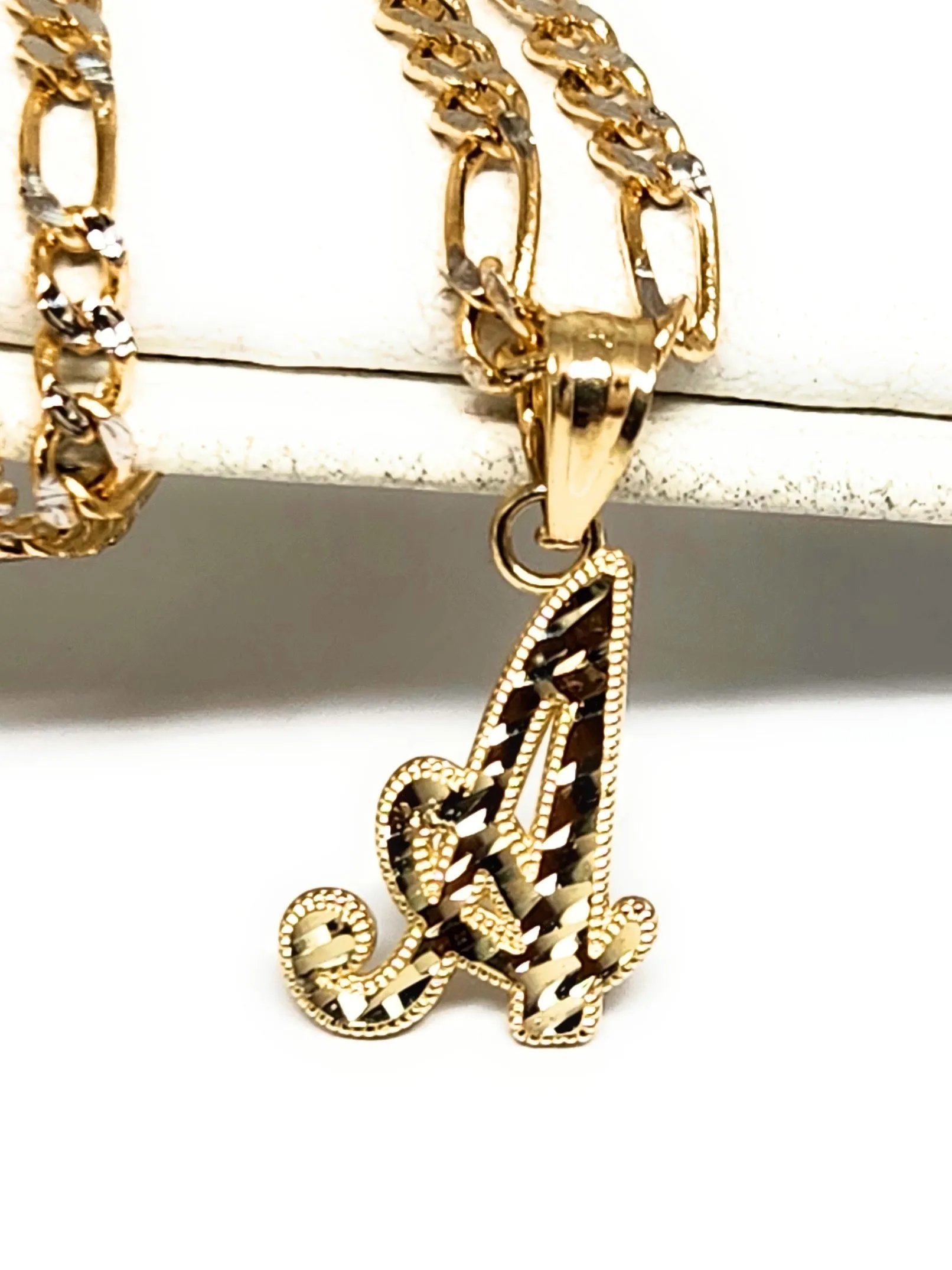 10k Solid Gold SMALL CURSIVE DIAMOND CUT CUSTOMIZED Initial Letter Pendant