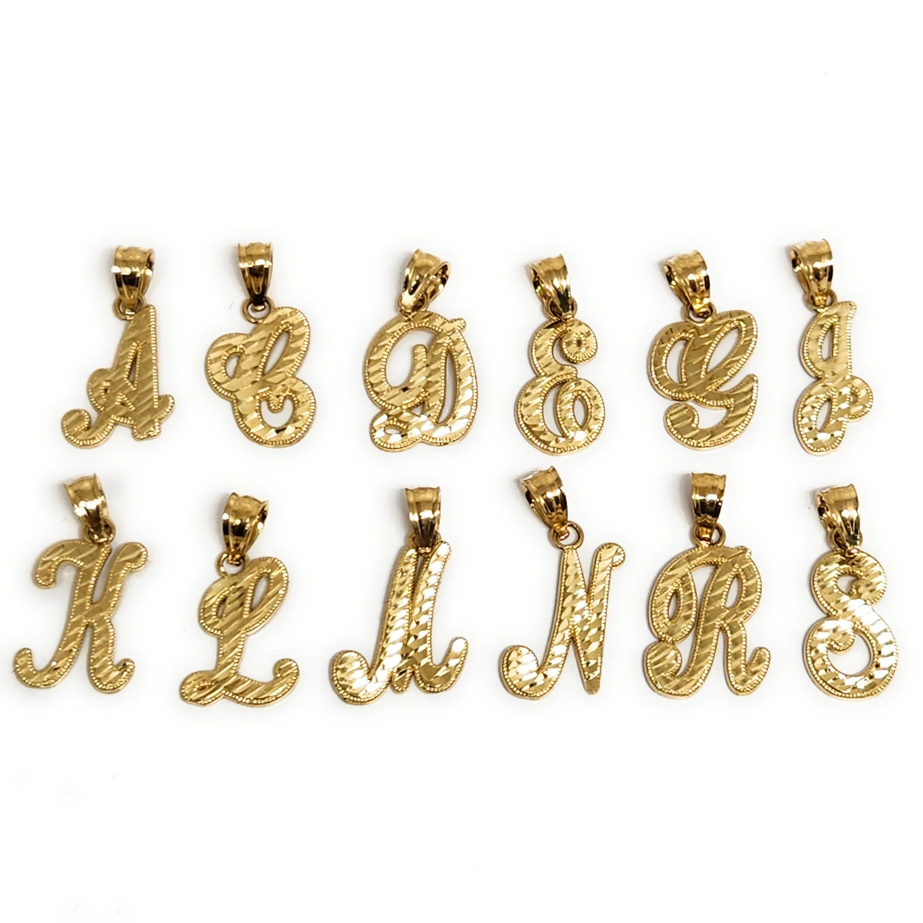 10k Solid Gold SMALL CURSIVE DIAMOND CUT CUSTOMIZED Initial Letter Pendant