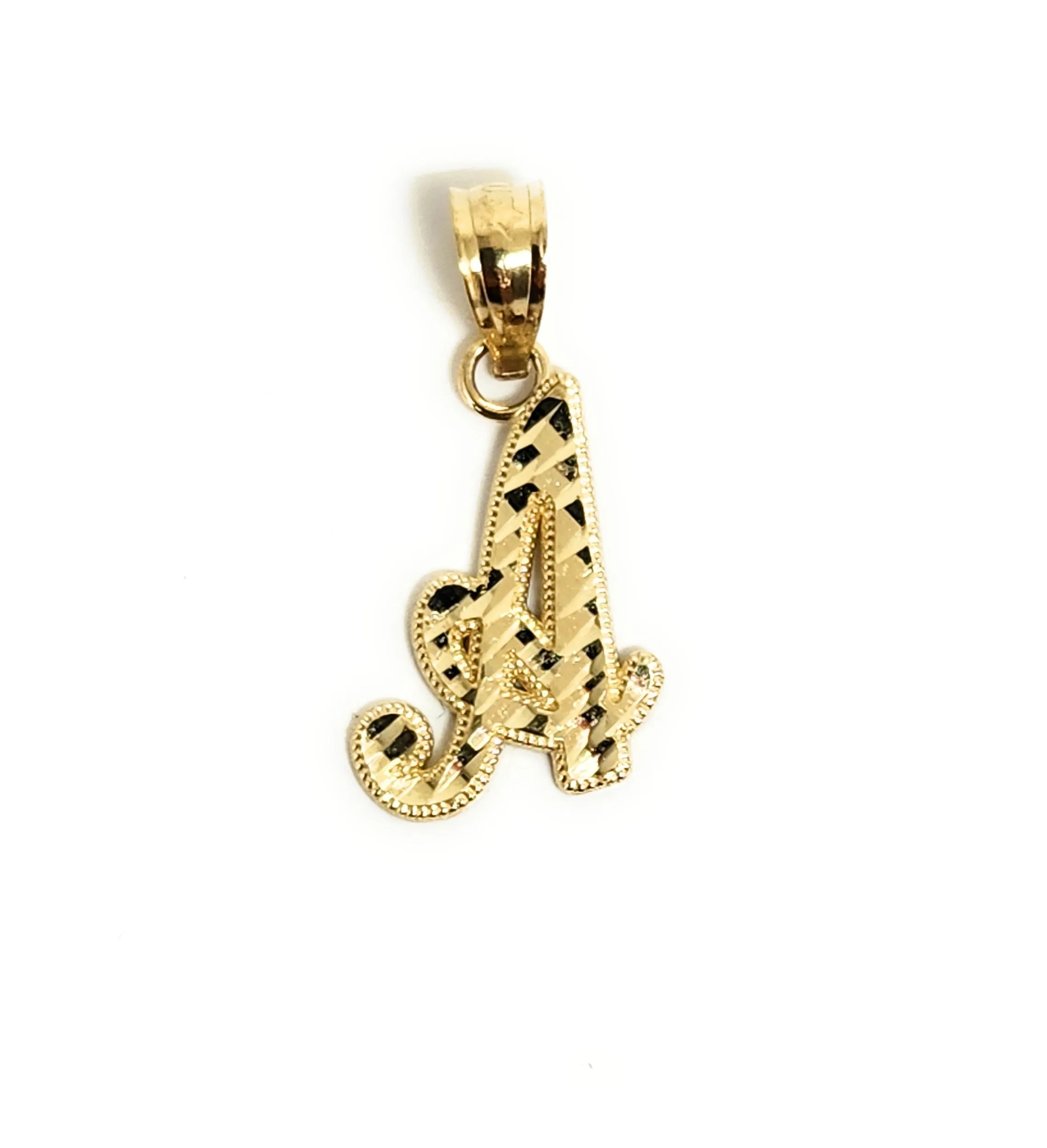 10k Solid Gold SMALL CURSIVE DIAMOND CUT CUSTOMIZED Initial Letter Pendant