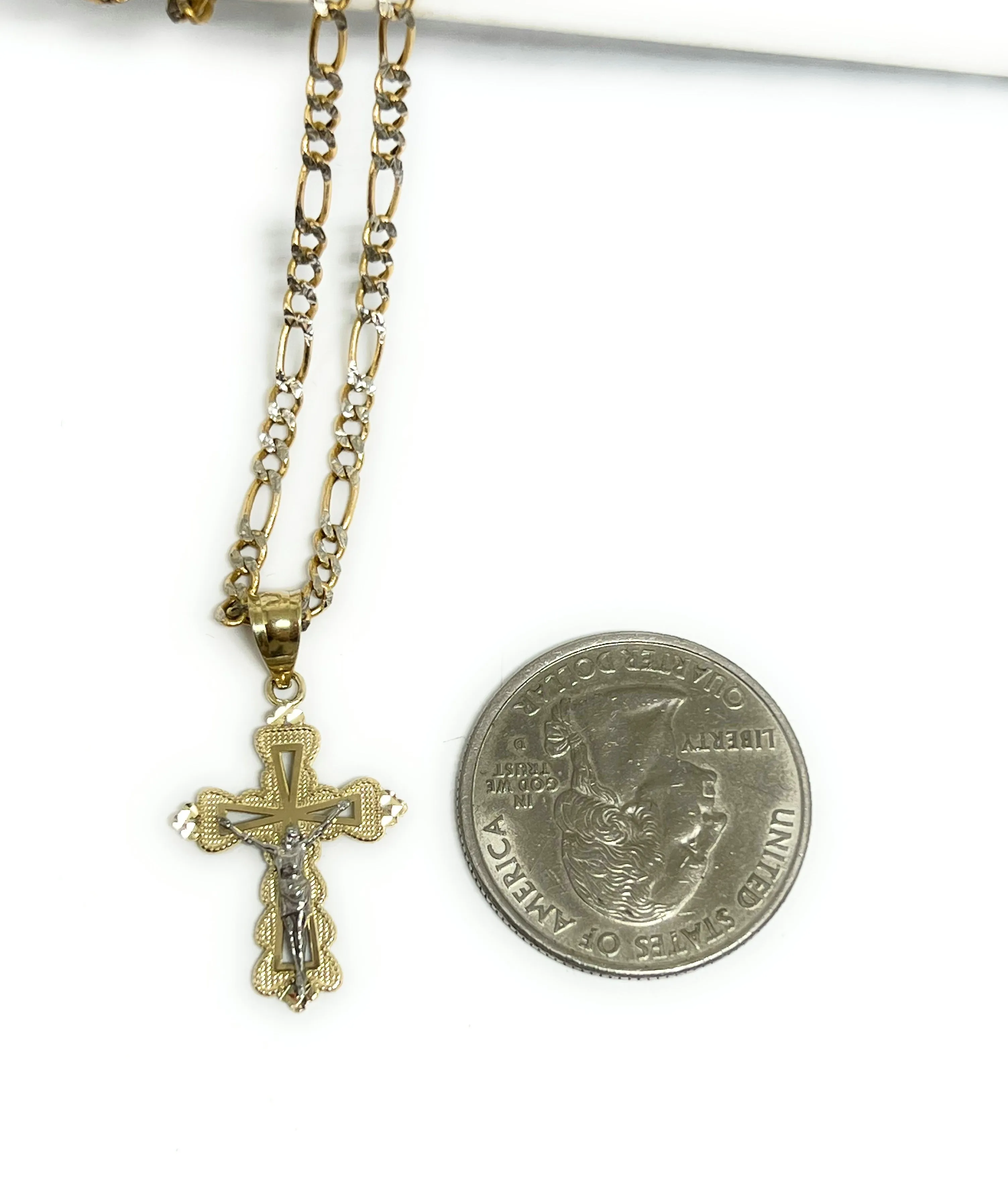 10k Solid Gold Yellow 2-Tone Jesus SMALL Cross Crucifix Pendant Necklace