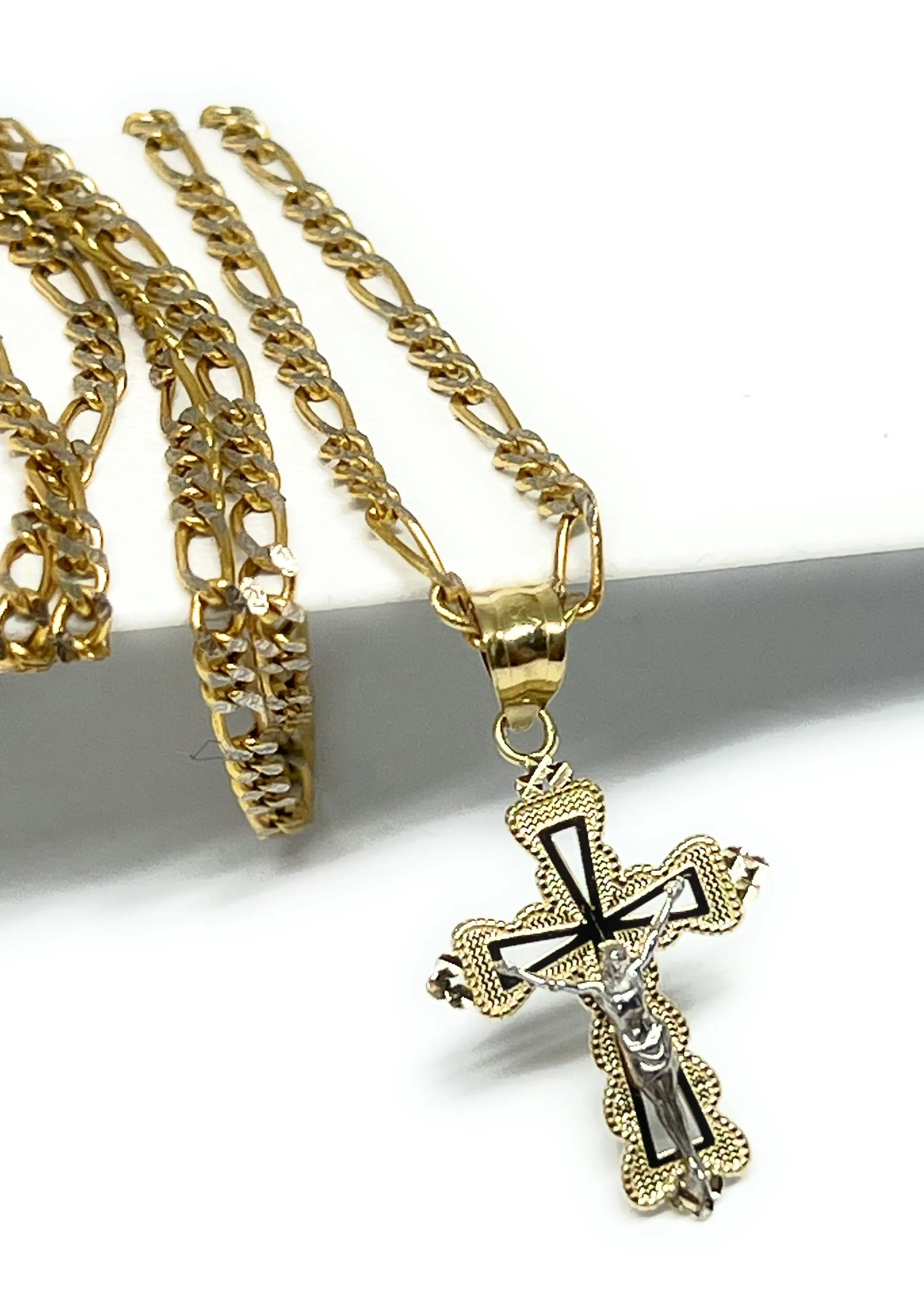 10k Solid Gold Yellow 2-Tone Jesus SMALL Cross Crucifix Pendant Necklace