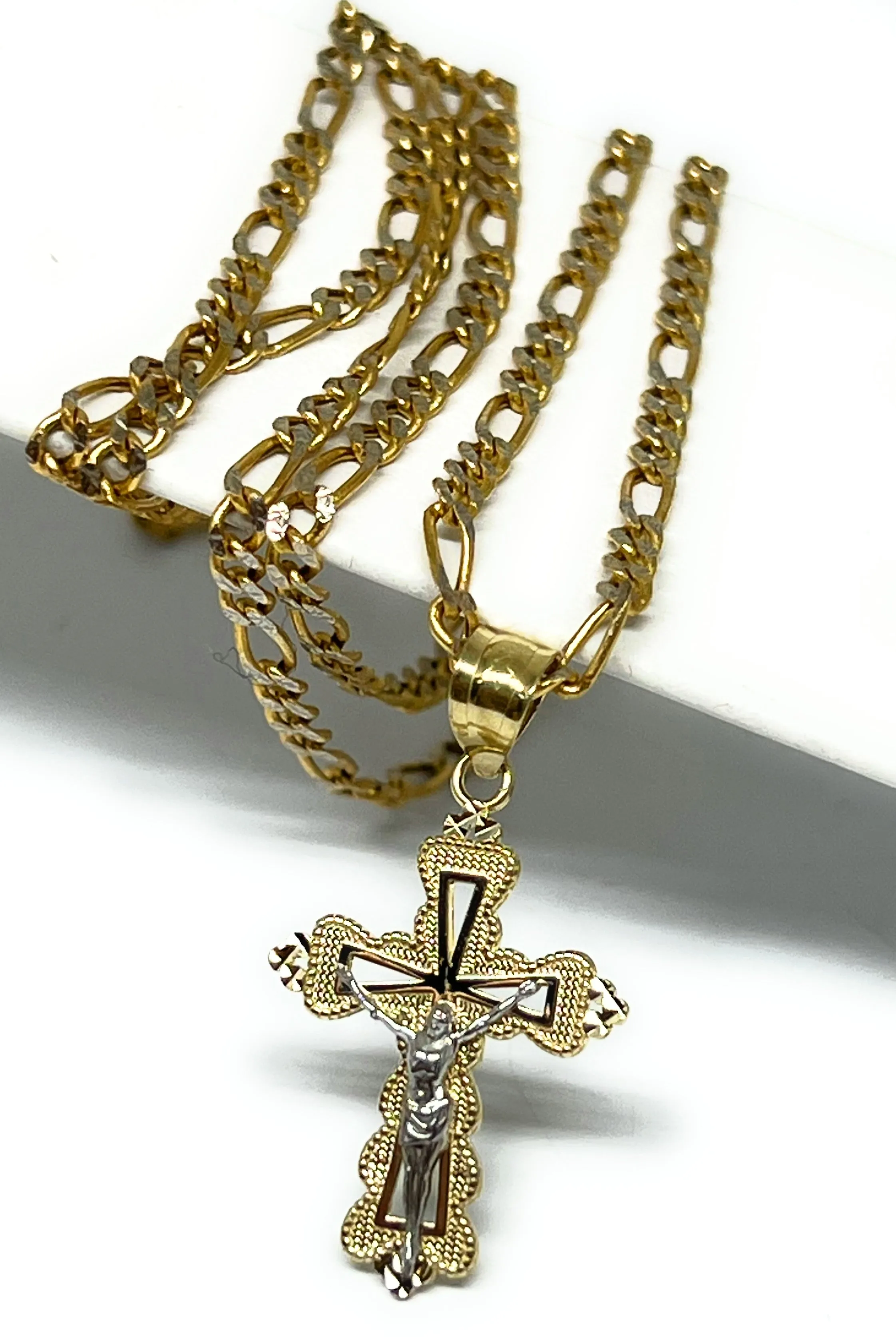 10k Solid Gold Yellow 2-Tone Jesus SMALL Cross Crucifix Pendant Necklace