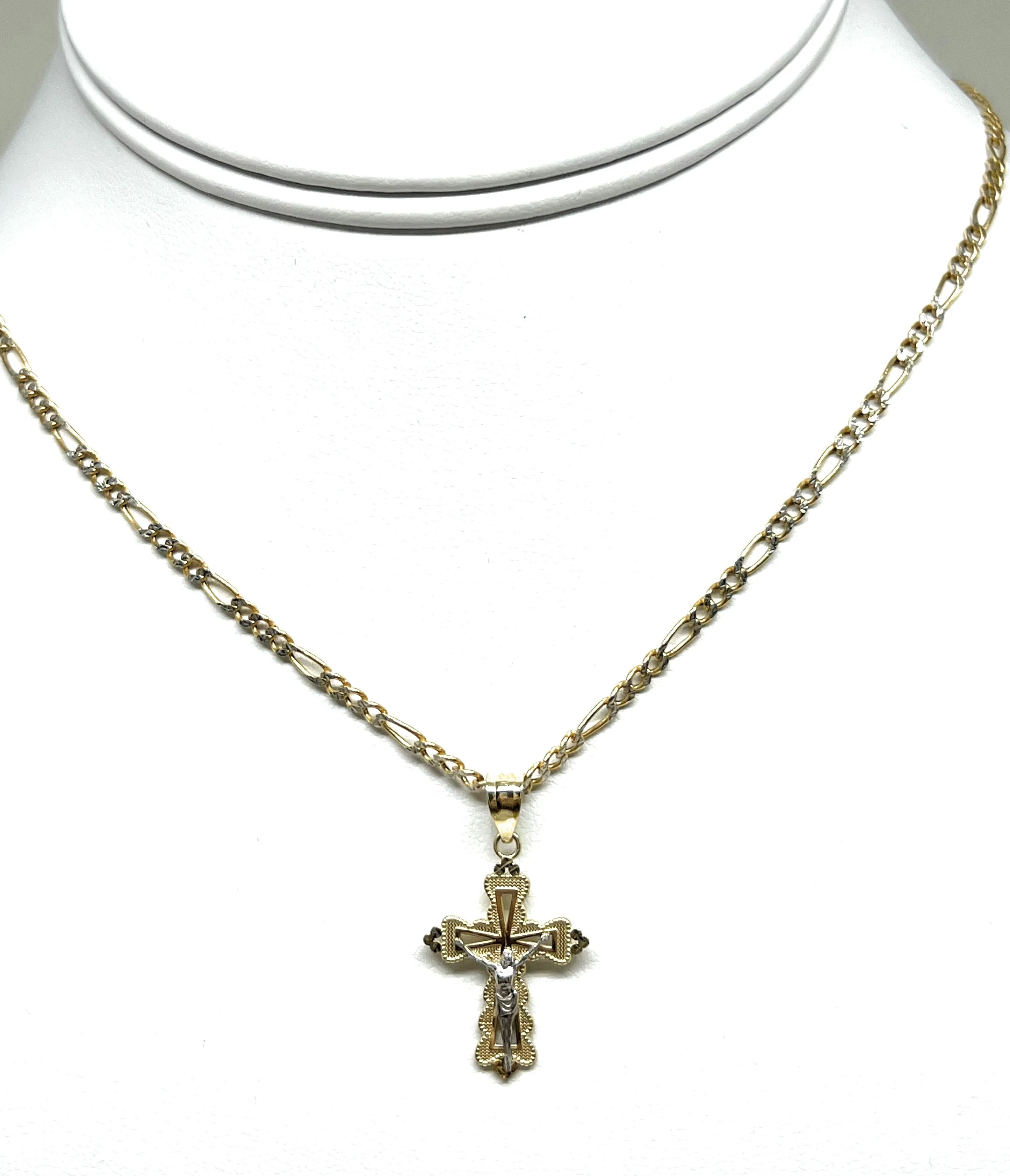 10k Solid Gold Yellow 2-Tone Jesus SMALL Cross Crucifix Pendant Necklace