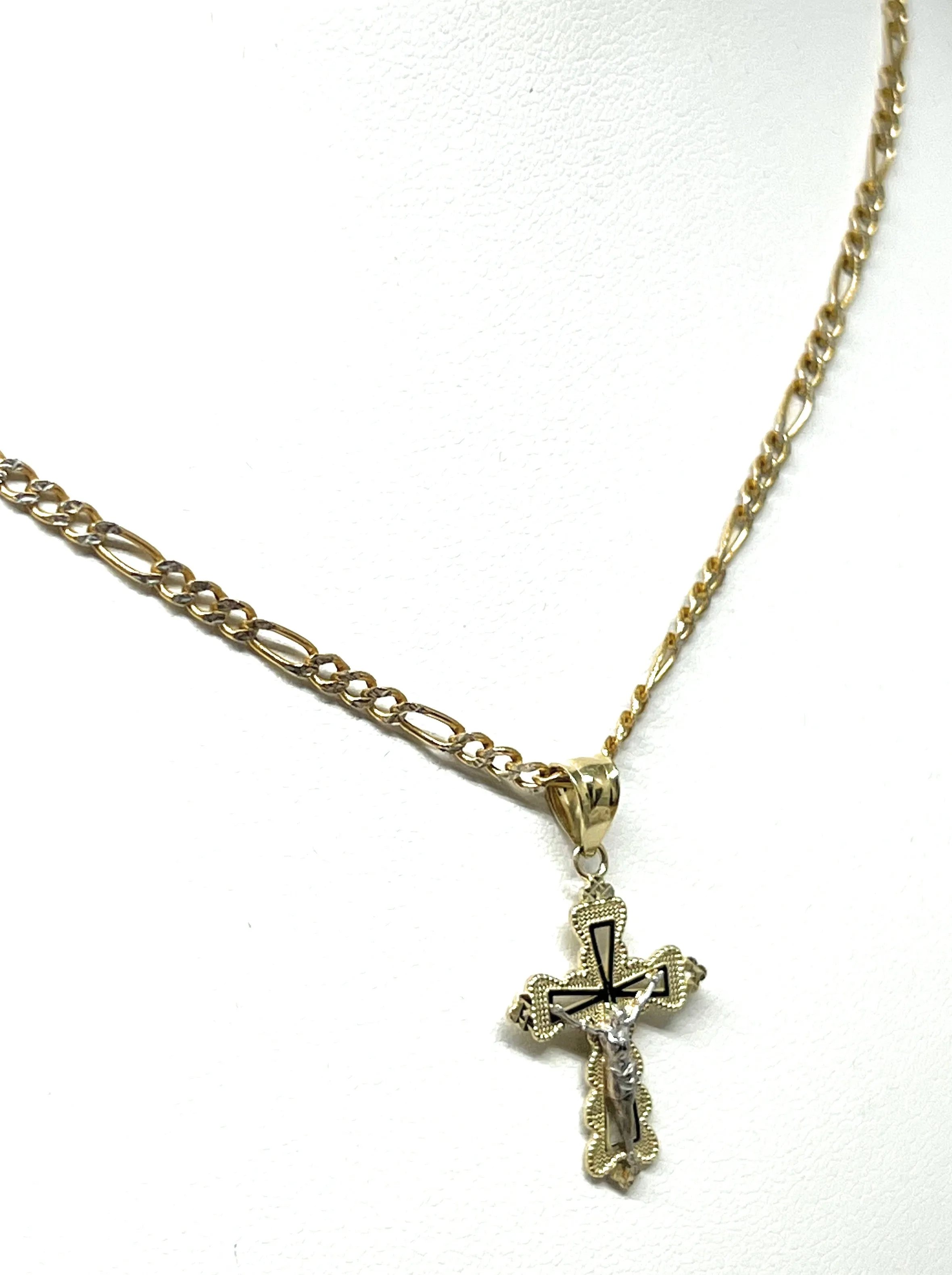 10k Solid Gold Yellow 2-Tone Jesus SMALL Cross Crucifix Pendant Necklace