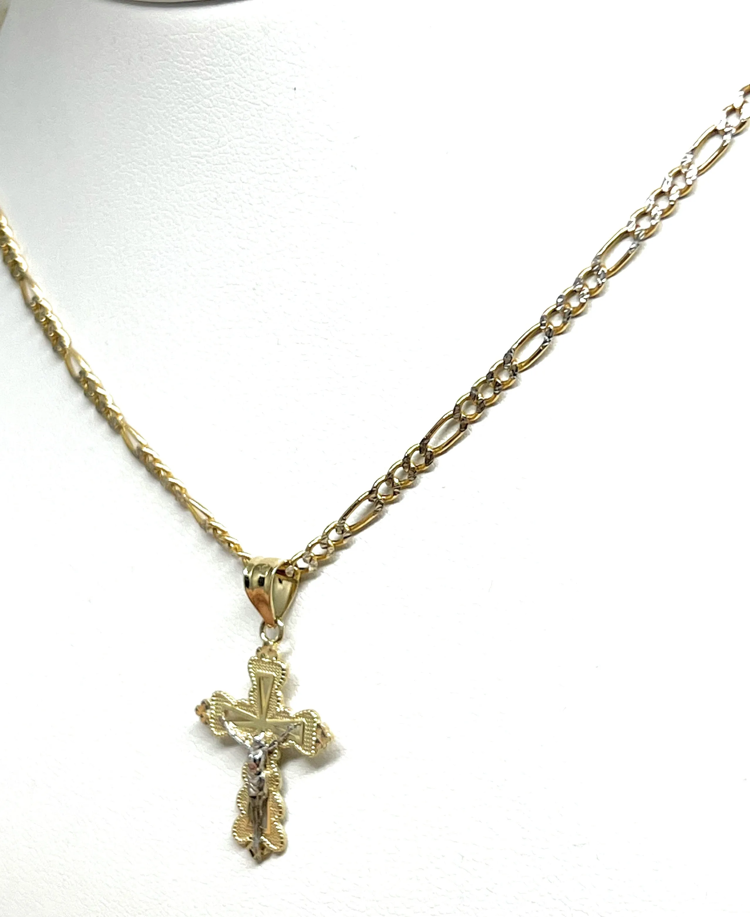 10k Solid Gold Yellow 2-Tone Jesus SMALL Cross Crucifix Pendant Necklace