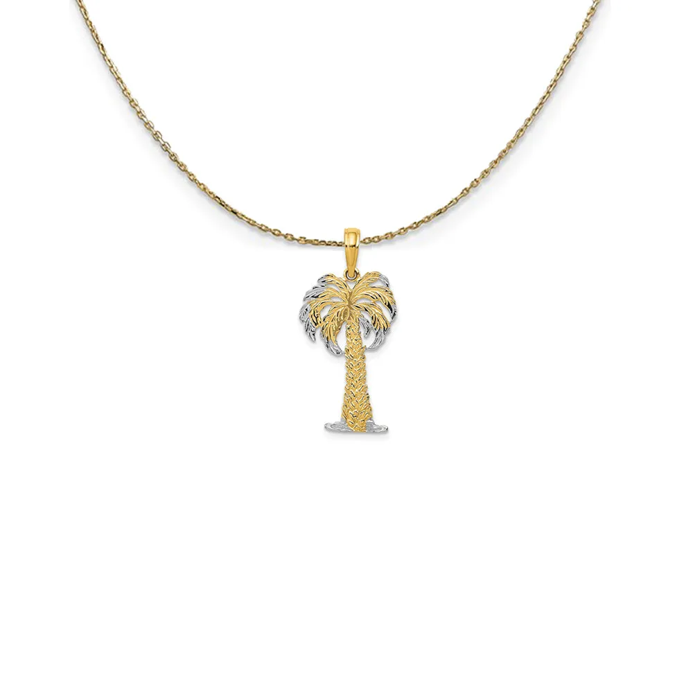 14k Rose and Yellow Gold Polished Textured Palm Tree Necklace