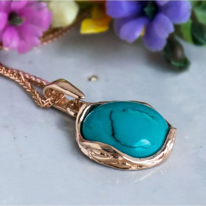 14K Rose Gold Round Turquoise 12mm Pendant