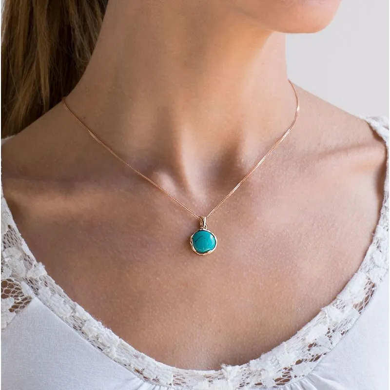 14K Rose Gold Round Turquoise 12mm Pendant