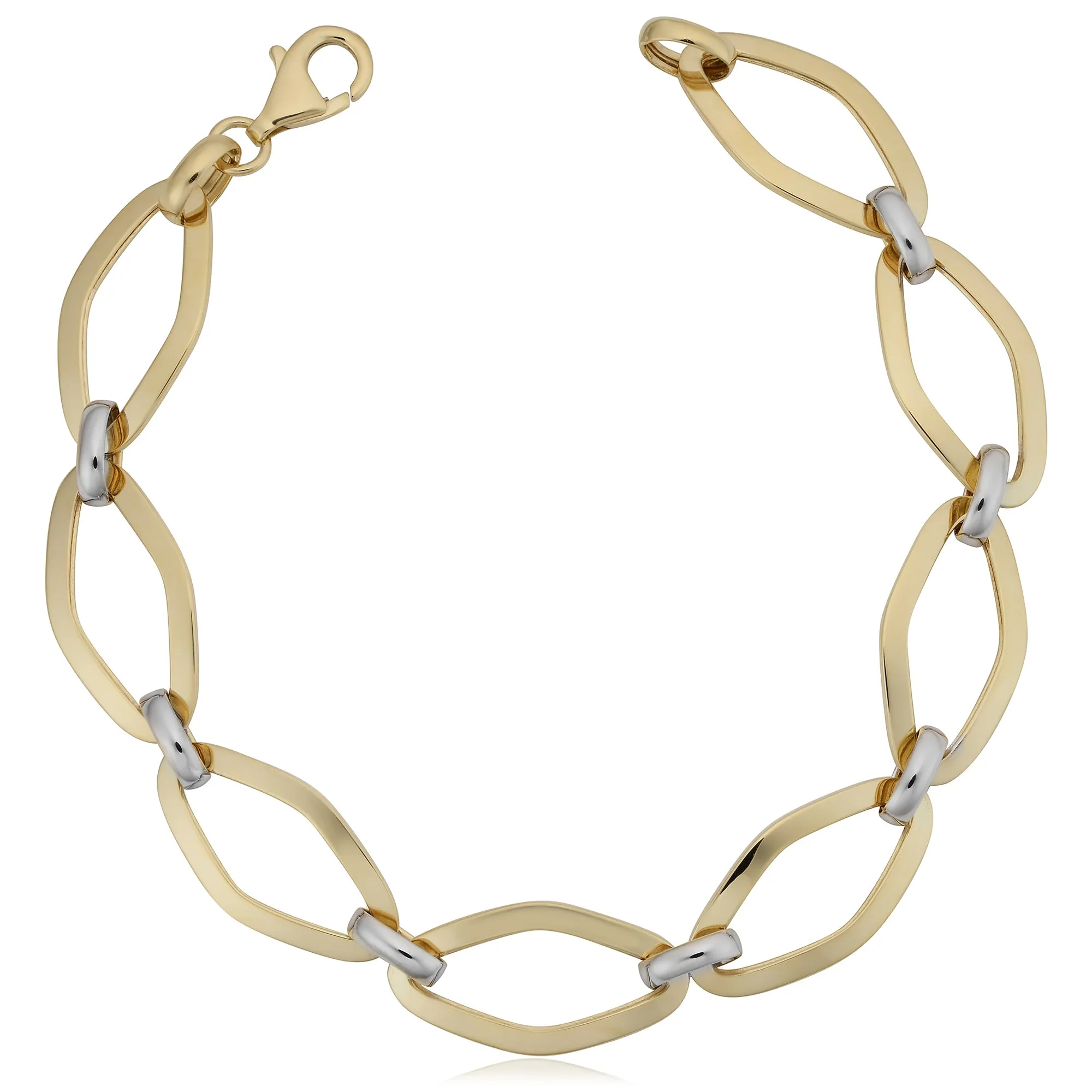 14k White And Yellow Gold Marquise Link Womens Bracelet, 7.75