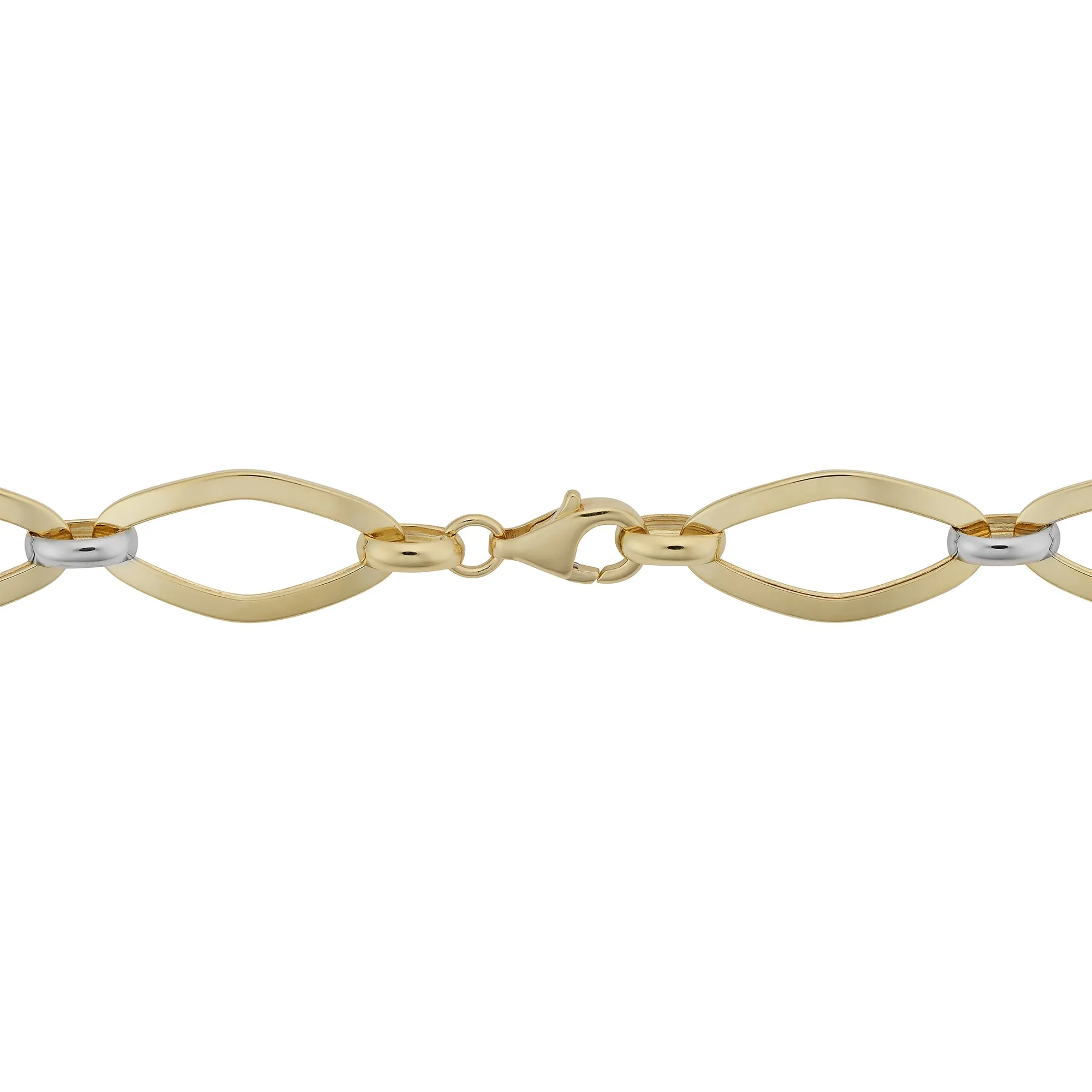 14k White And Yellow Gold Marquise Link Womens Bracelet, 7.75