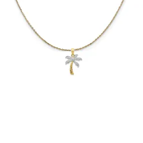 14k Yellow Gold and Rhodium Palm Tree Necklace