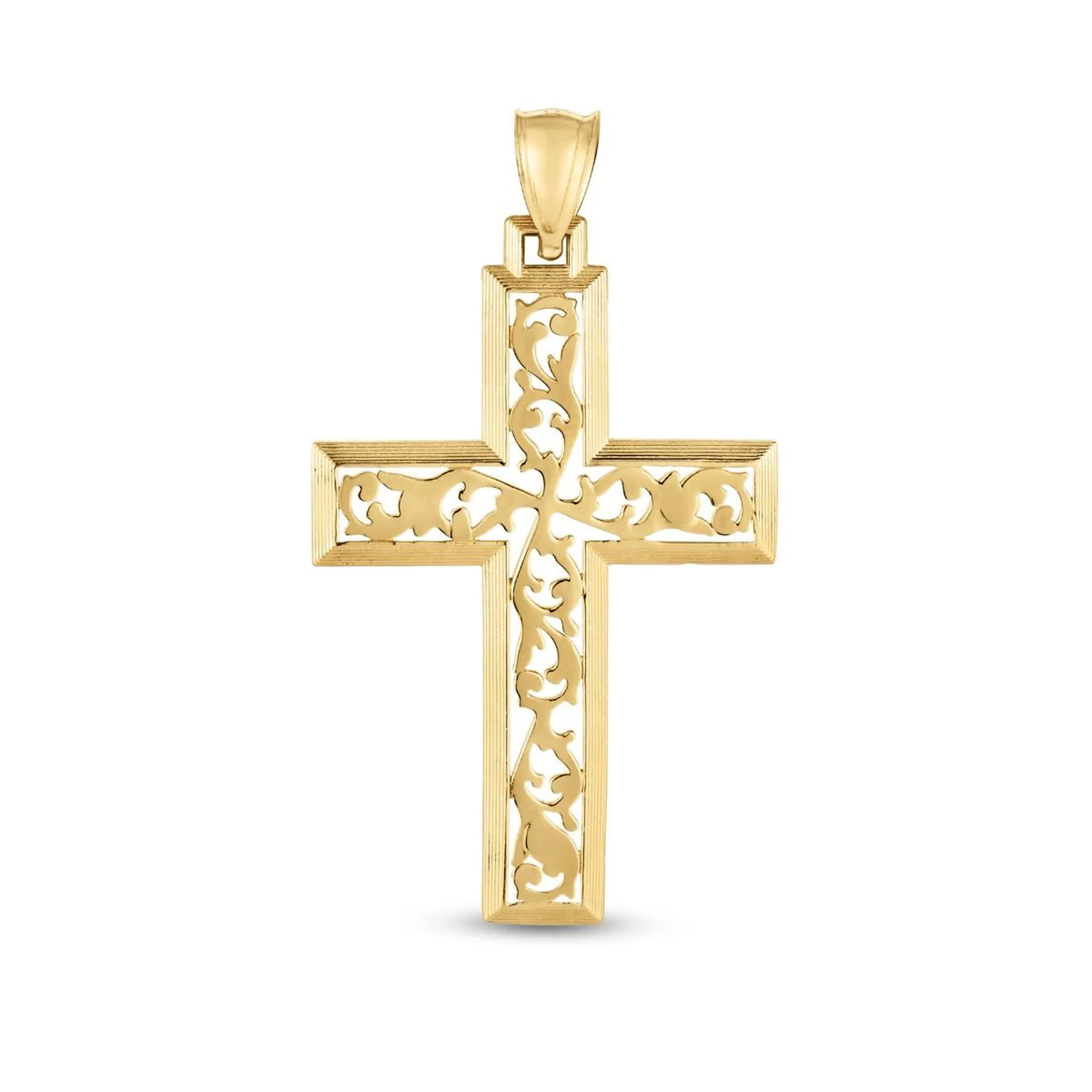 14K Yellow Gold Vine Cross Charm Pendant