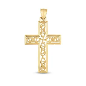 14K Yellow Gold Vine Cross Charm Pendant