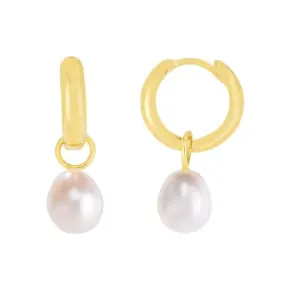 14kt Gold Pearl Drop Huggie Earrings