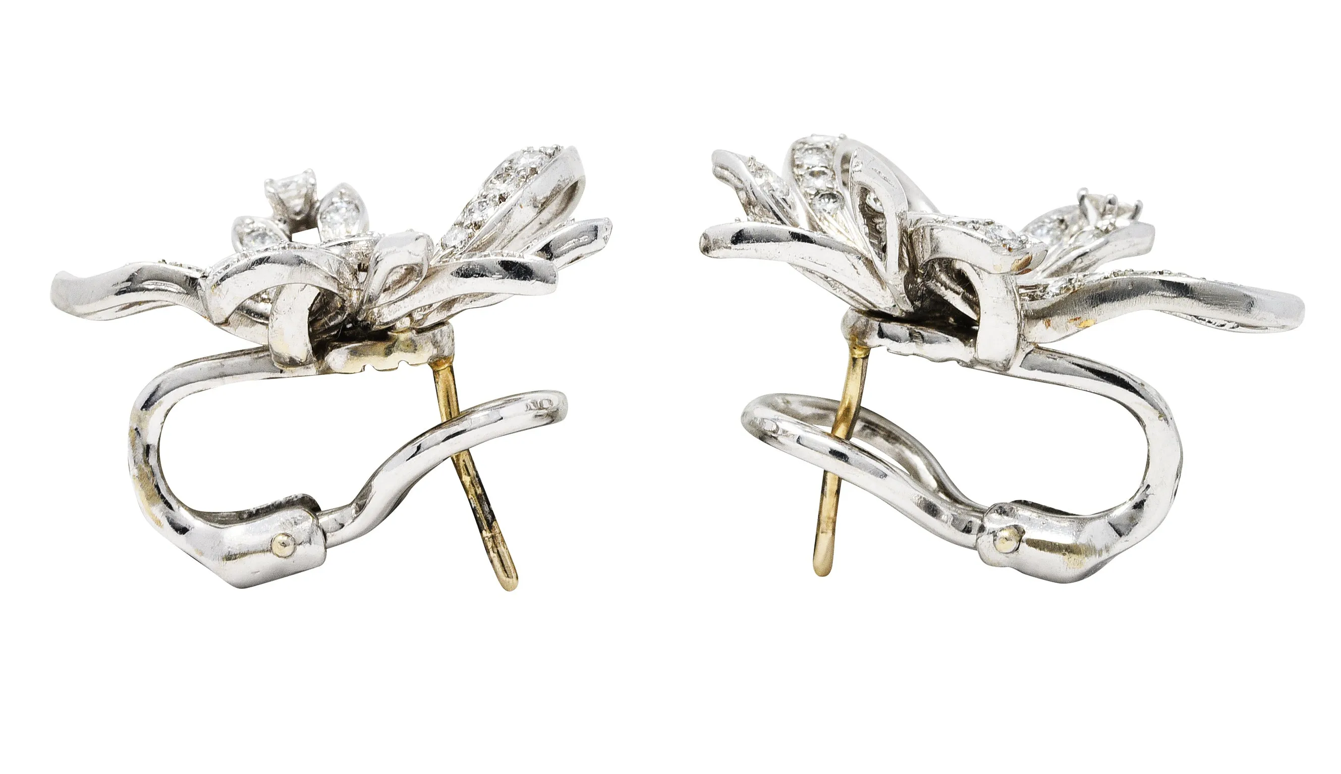 1950's Mid-Century 1.00 CTW Diamond Platinum Ribbon Earrings