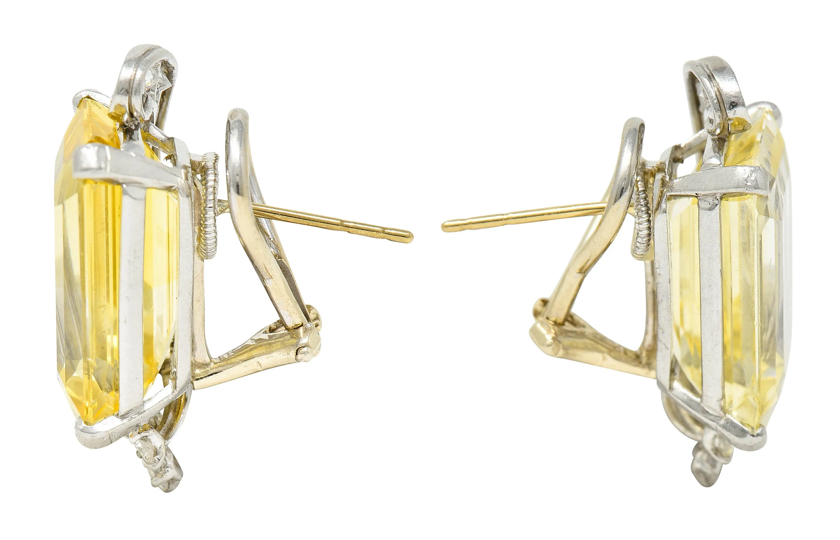 1950's Mid-Century 28.05 CTW Yellow Sapphire Diamond Platinum Earrings