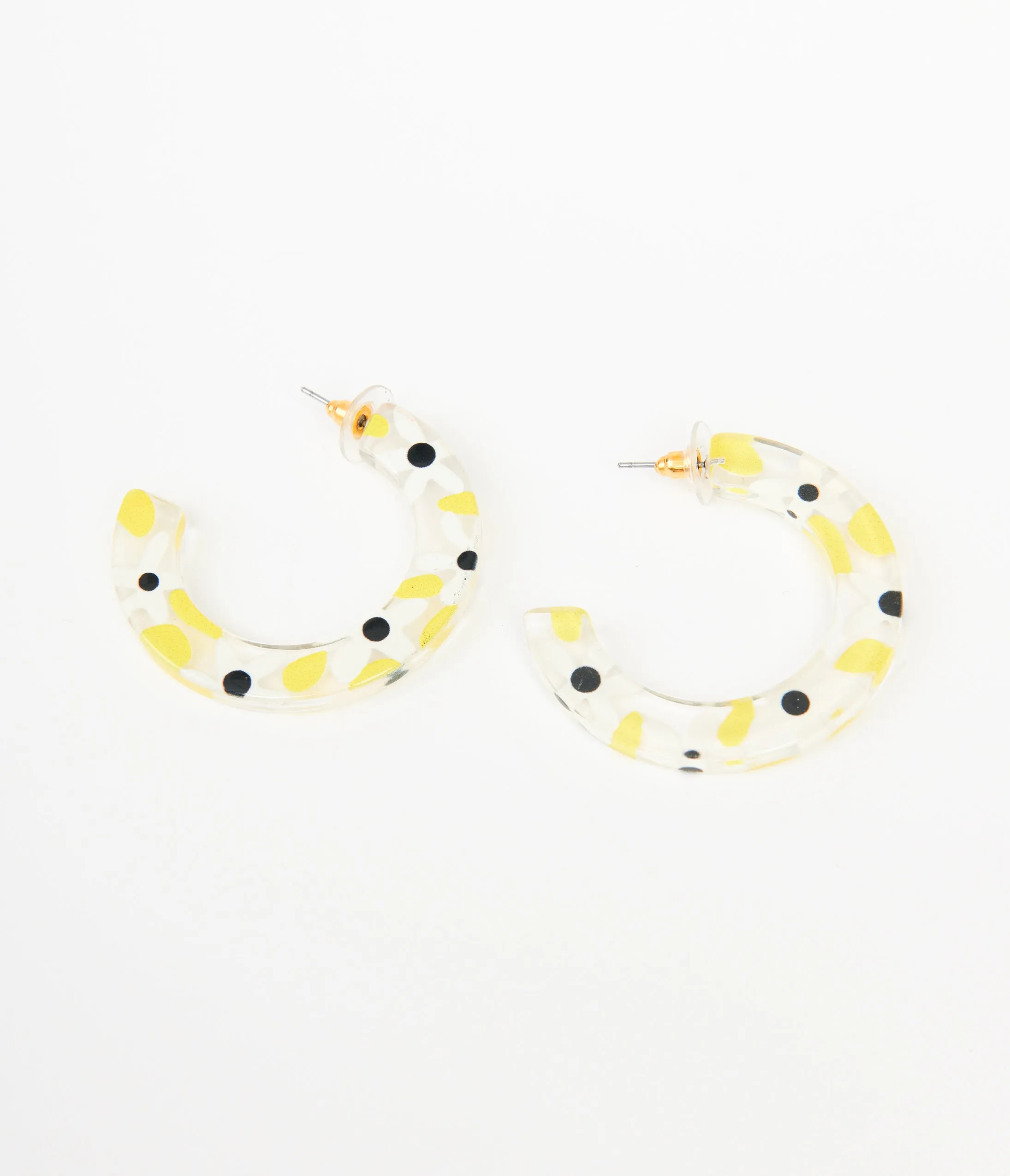 1960s White & Yellow Daisy Hoop Earrings