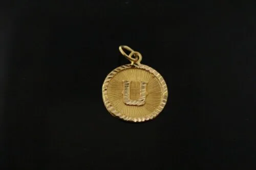 22k 22ct Solid Gold Charm Letter U Pendant Round Design p1089 ns