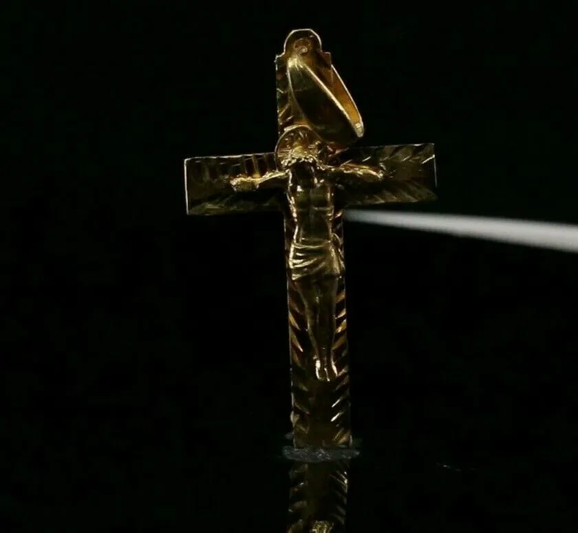 22k Pendant Solid Gold ELEGANT Simple Diamond Cut Jesus Cross Pendant P2151mon