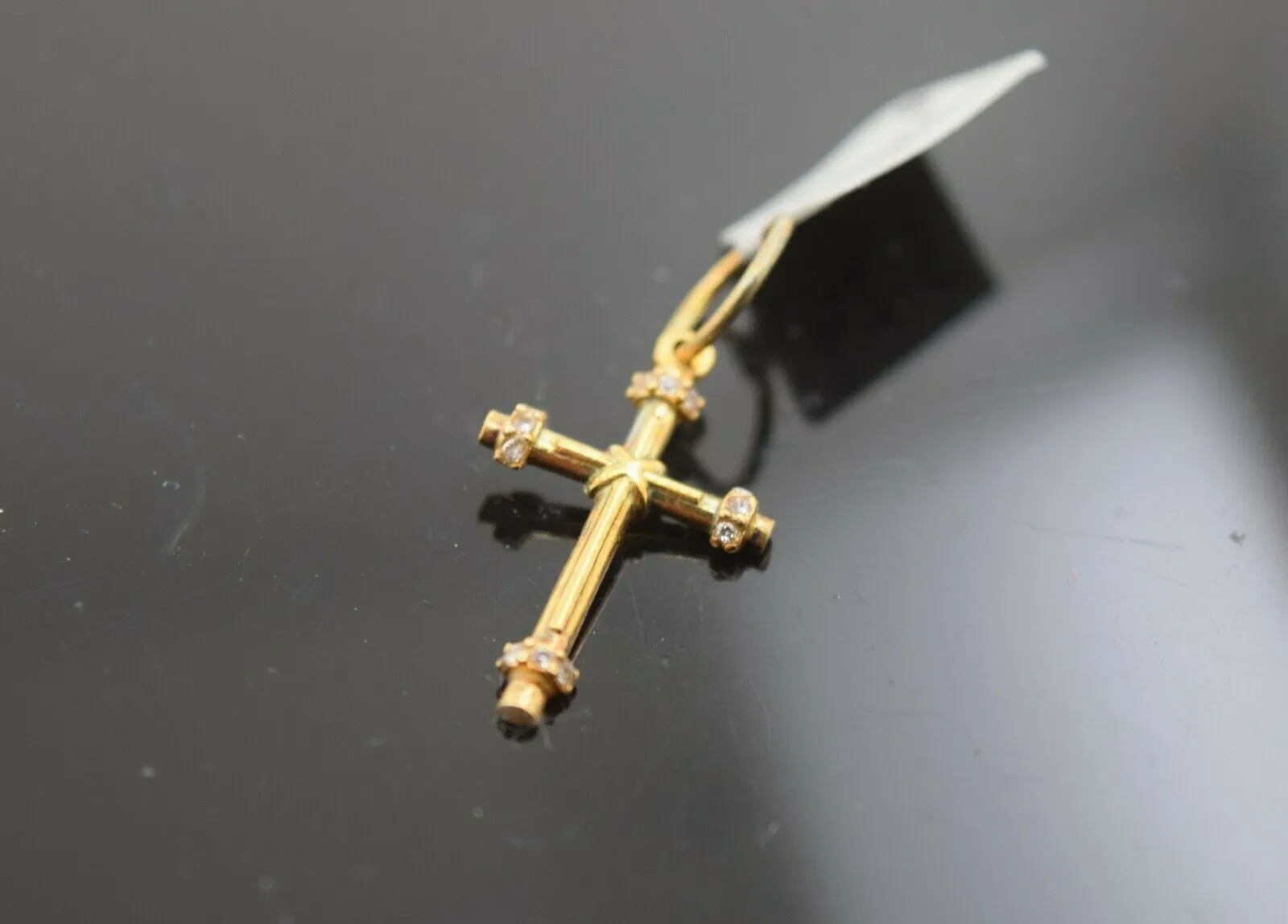 22k Pendant Solid Gold ELEGANT Simple Diamond Cut Jesus Cross Pendant P4114mon