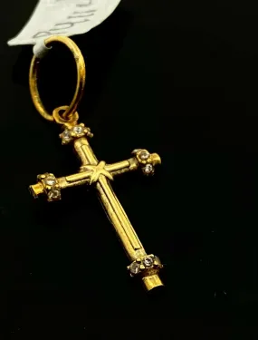 22k Pendant Solid Gold ELEGANT Simple Diamond Cut Jesus Cross Pendant P4114mon