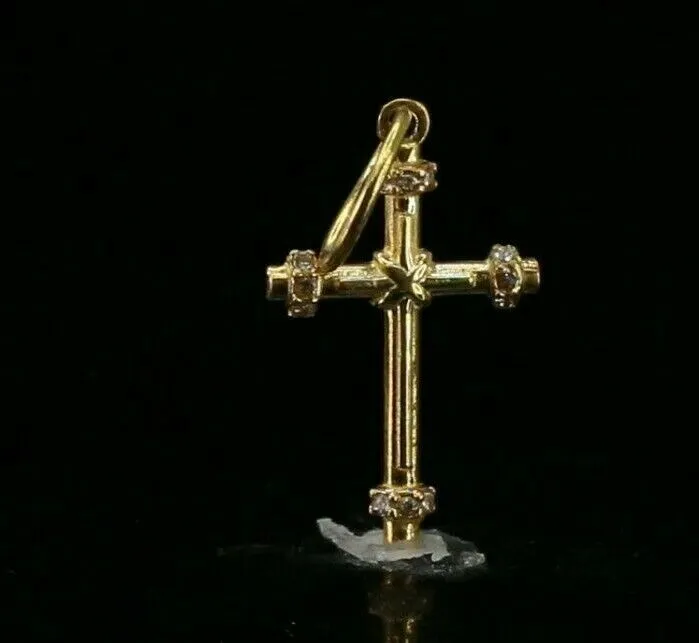 22k Pendant Solid Gold ELEGANT Simple Diamond Cut Jesus Cross Pendant P4114mon