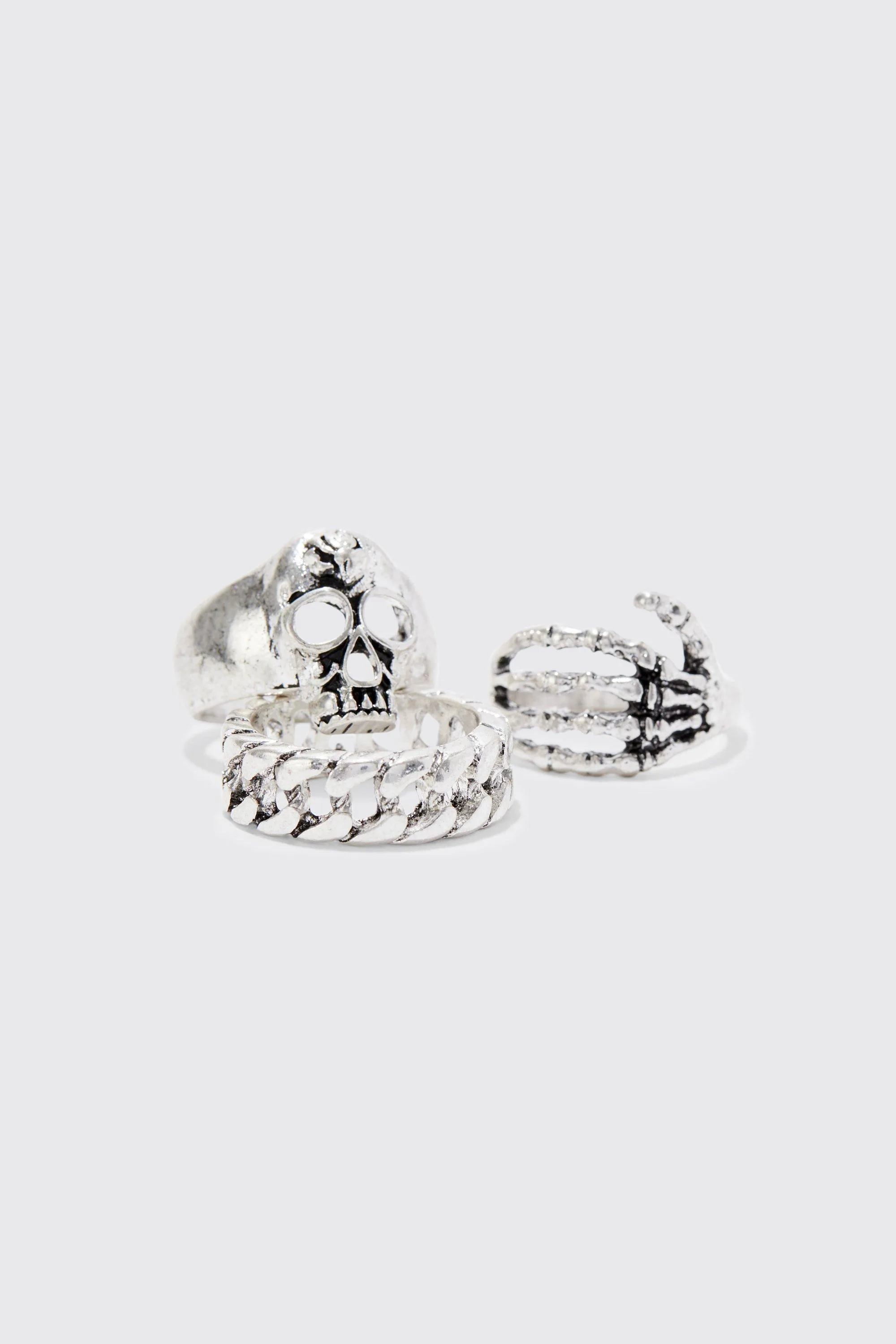 3 Pack Skeleton Detail Rings