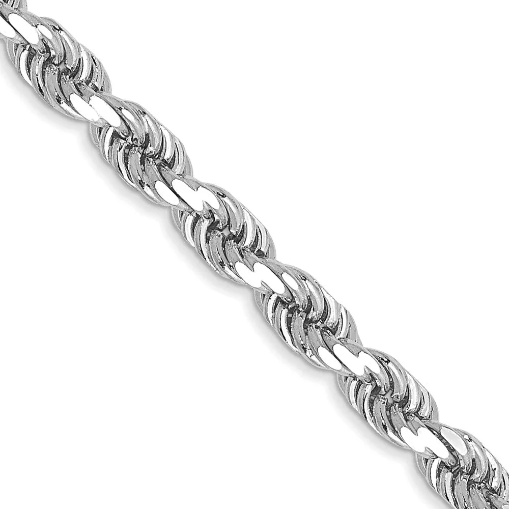 3.5mm 10k White Gold Solid Diamond Cut Rope Chain Bracelet