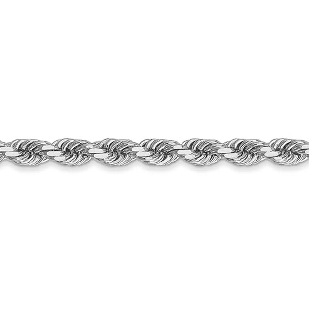 3.5mm 10k White Gold Solid Diamond Cut Rope Chain Bracelet