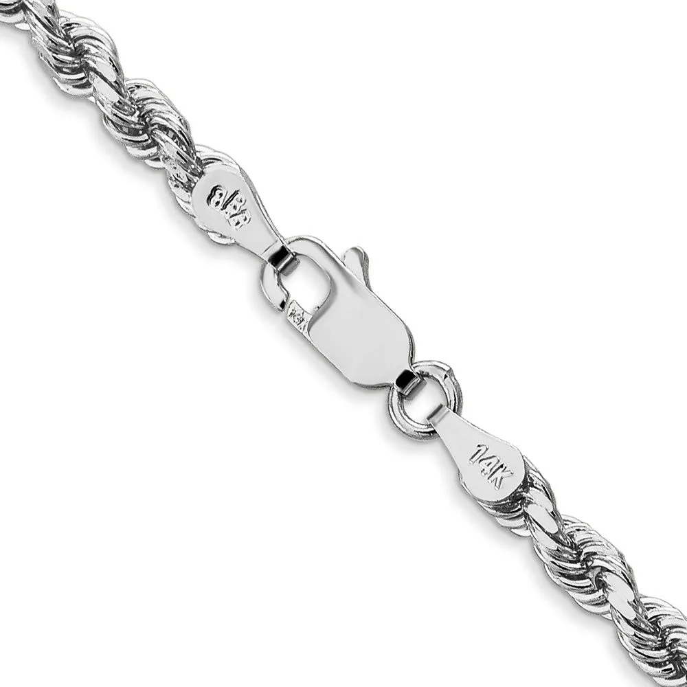 3.5mm 10k White Gold Solid Diamond Cut Rope Chain Bracelet