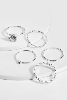 5 Pack Statement Gem Stacking Rings