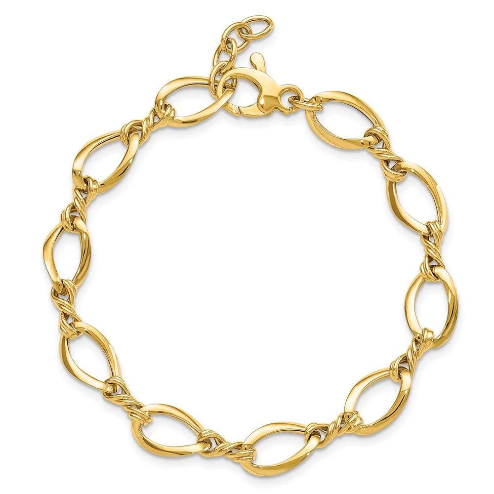 8.75mm 14K Yellow or White Gold Fancy Open Link Chain Bracelet, 7.5 In