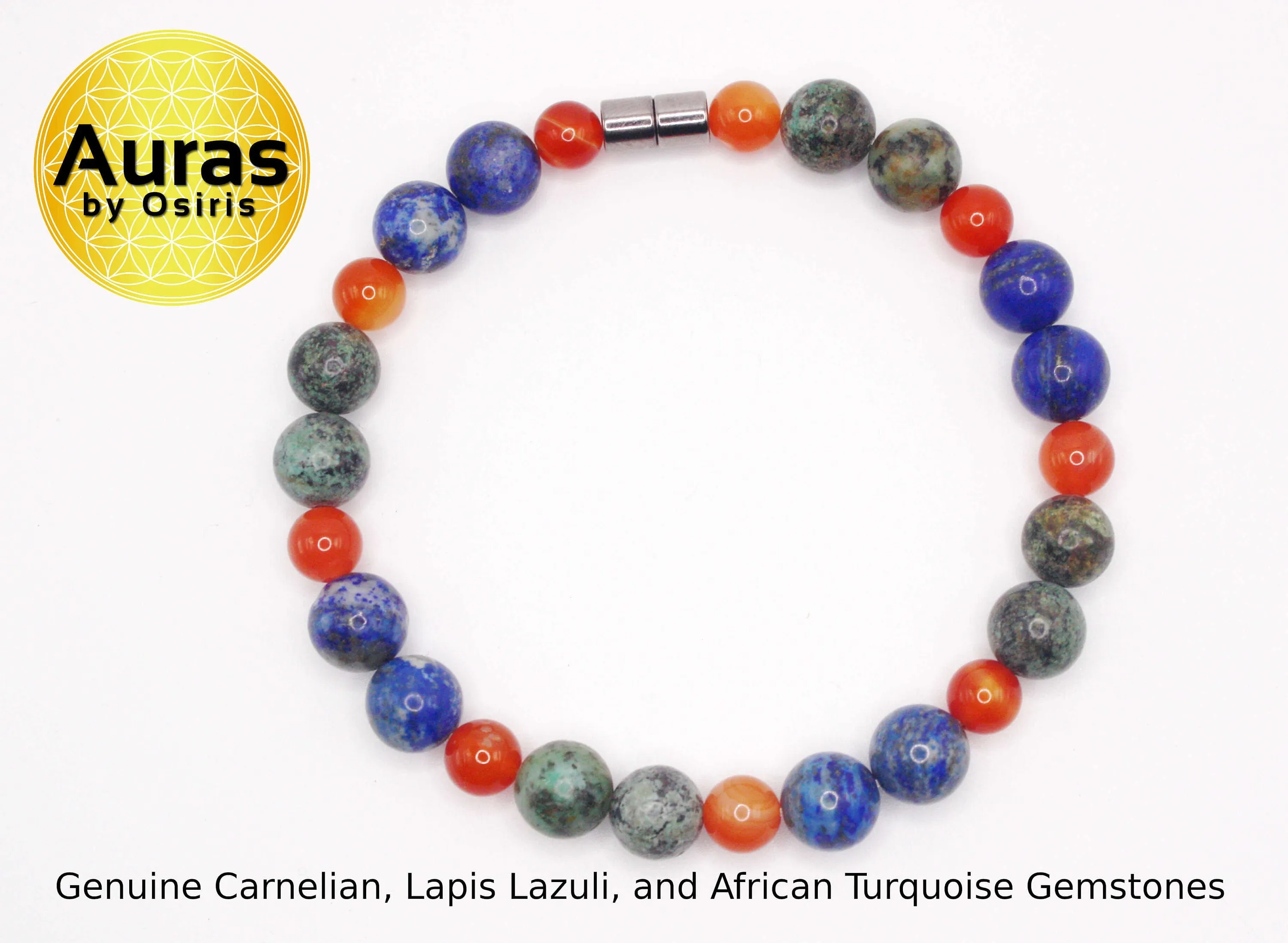 African Egyptian Trio Bracelet - Lapis Lazuli - African turquoise - Carnelian Crystal Jewelry for Protection, Healing and Good L