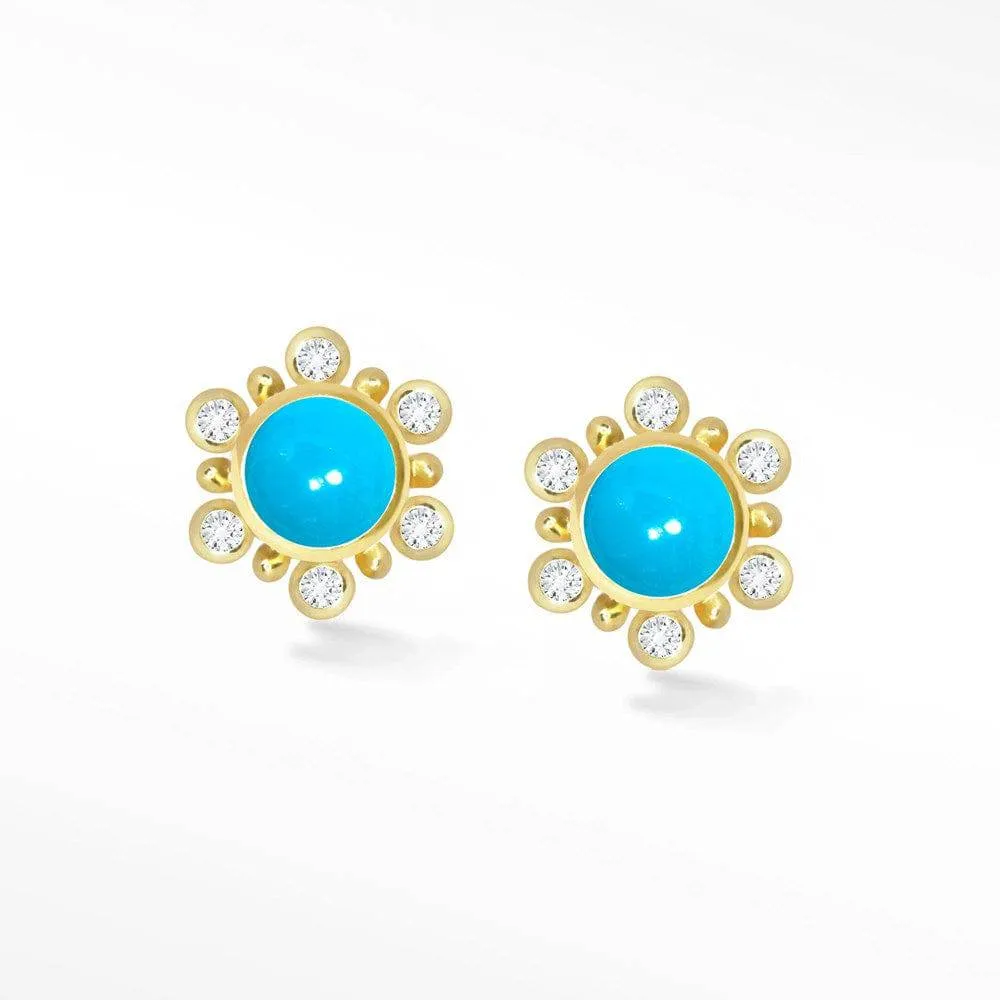 Athena Sleeping Beauty Turquoise 18k Yellow Gold Stud Earrings