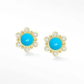 Athena Sleeping Beauty Turquoise 18k Yellow Gold Stud Earrings