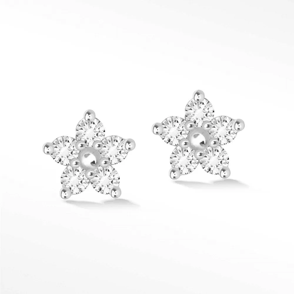 Baby Buttercup 18k White Gold Diamond Flat Back Threadless Stud Earrings