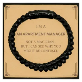 Badass Apartment Manager Gifts, I'm Apartment Manager not a magician, Sarcastic Stone Leather Bracelets for Apartment Manager Bi