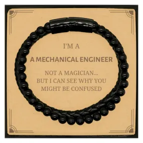 Badass Mechanical Engineer Gifts, I'm Mechanical Engineer not a magician, Sarcastic Stone Leather Bracelets for Mechanical Engin