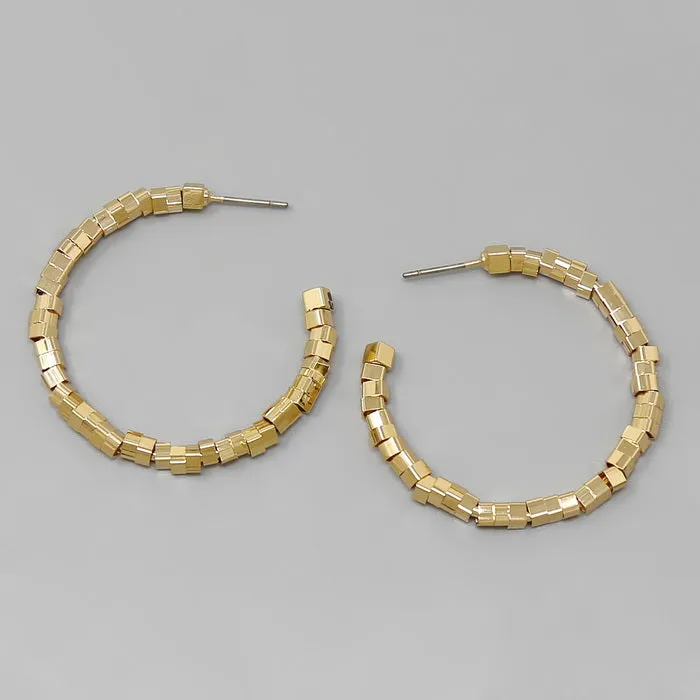 Beaded Metal Hoop Earrings