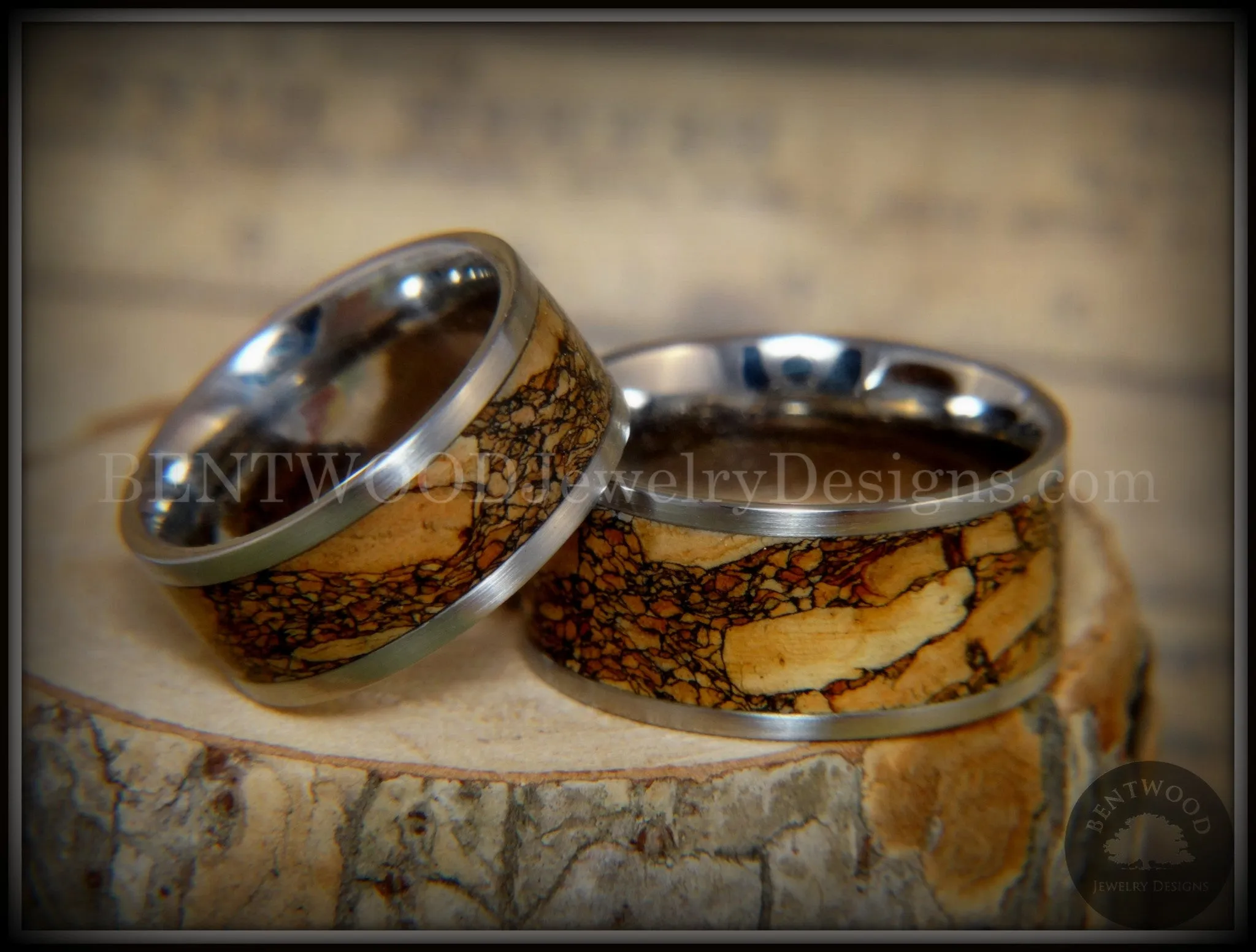 Bentwood Rings Set - Mediterranean Oak Burl on Surgical Steel Core