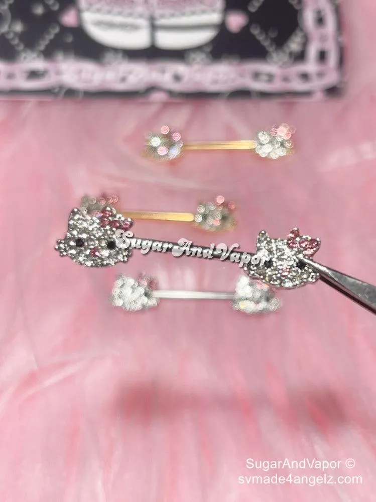 Bling Kitten Head Nipple Rings Set