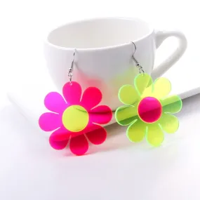 Bohimian Green  Neon Acrylic Flower Earrings