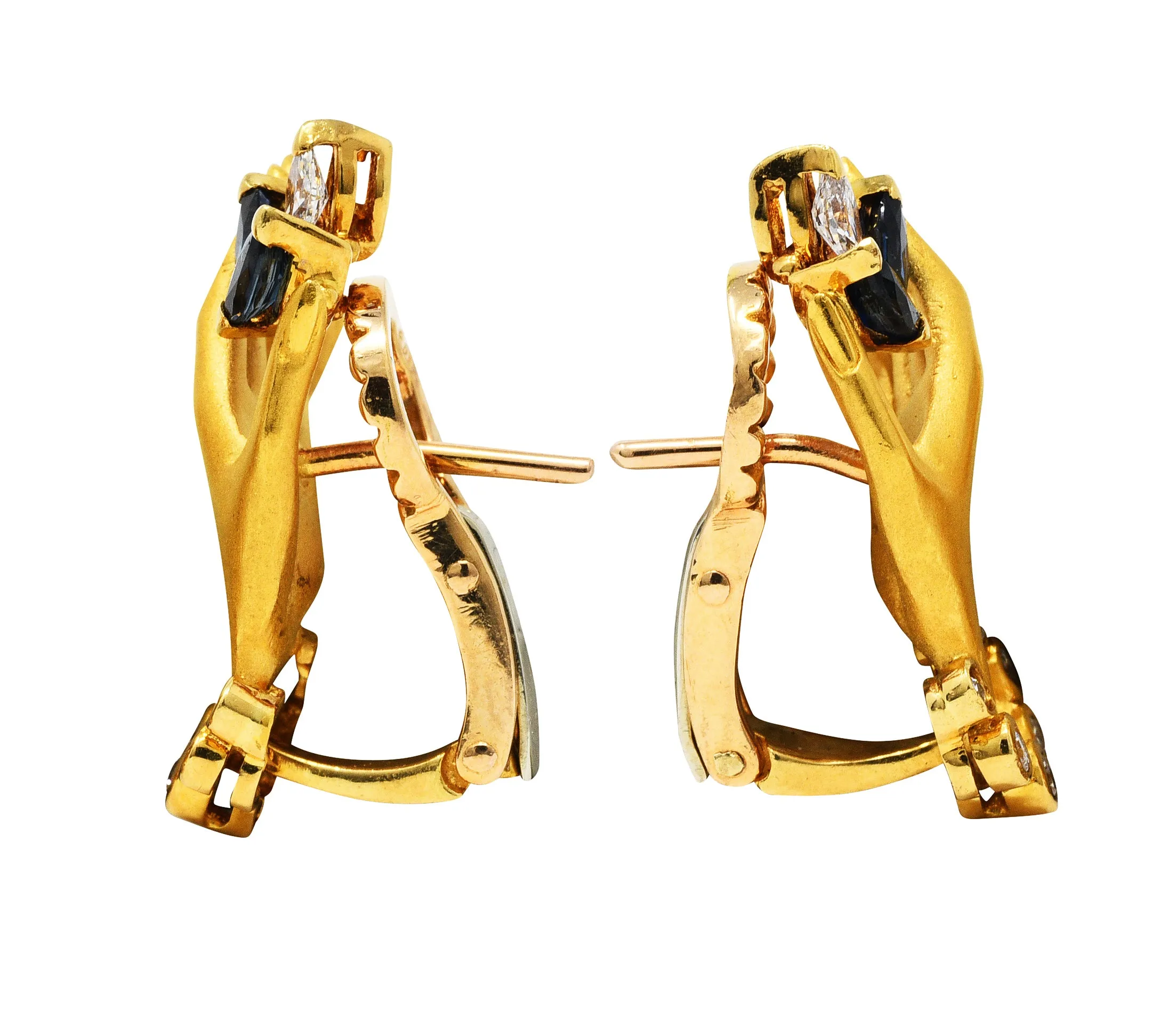 Carrera y Carrera 0.75 CTW Sapphire Diamond 18 Karat Gold Las Manos Hand Earrings