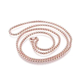 Chain Necklace, 304 Stainless Steel, 2.5mm, Venetian Box Chain Necklace, Rose Gold, 60cm