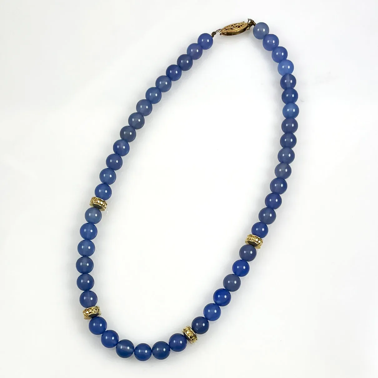 Chalcedony & Gold Beaded Necklace 8mm