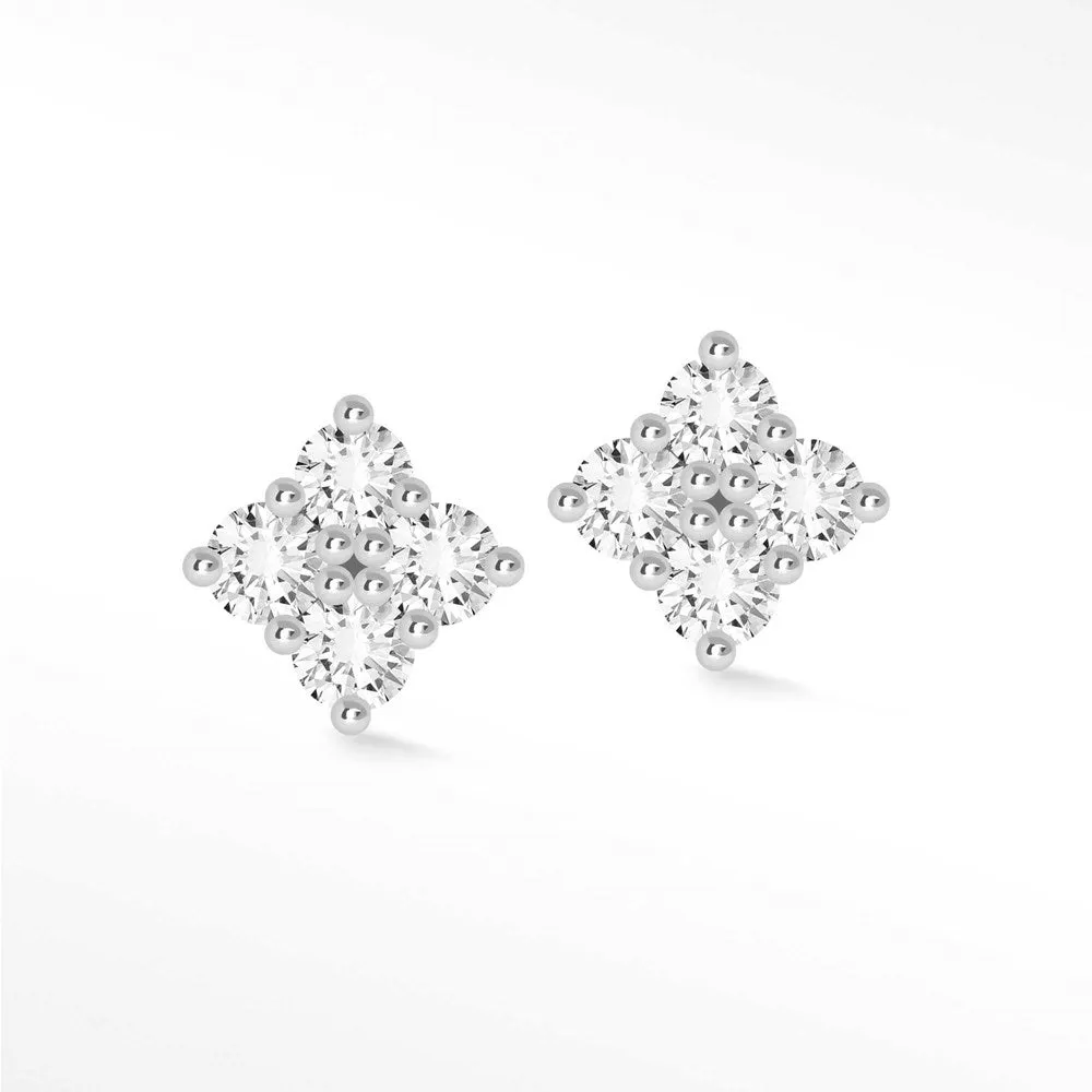 Clover 18k White Gold Diamond Flat Back Threadless Stud Earrings